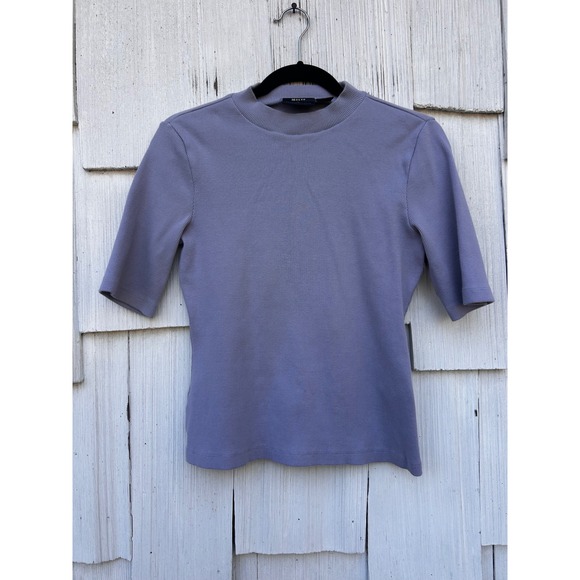 Maeve by Anthropologie Lilac Mock Neck Ribbed Knit Short Sleeve Top Size Small - Picture 2 of 6